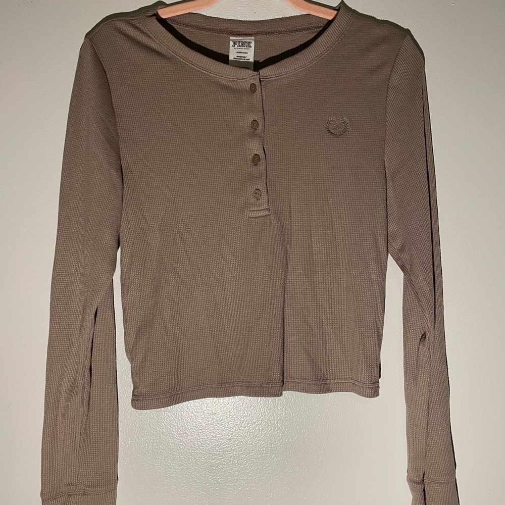 PINK Victoria's Secret Taupe Button Down Sleepwear Shirt
